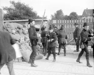 Belgian Civil Guards seen here manning a barricade across one of the roads leading into