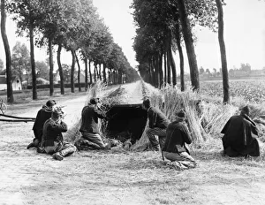 Belgian troops defending a road leading to Fort Waelham Antwerp from German attack