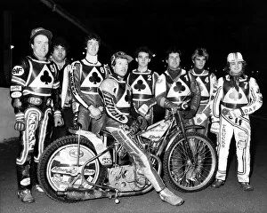 Belle Vue Collection: The Belle Vue Aces speedway team for the new season. Circa 1984