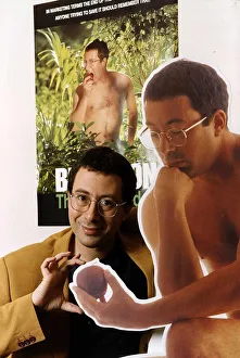 Ben Elton Actor Writer Comedian at the lauch of his new book standing next to a cut out