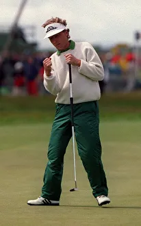 Putter Prints: Bernhard Langer after sinking a putt. July 1999 Carnoustie, Scotland