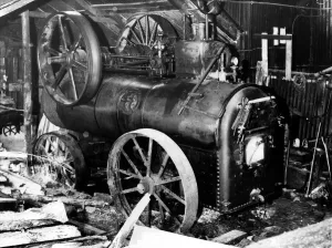 Vintage Prints: Bess, the traction engine turned steam roller being used at Mitford sawmill on 21st April