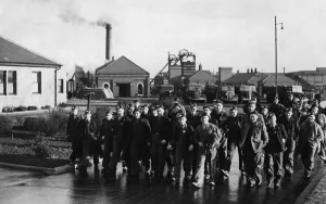 Bevin Boys attendng the Annefield Plain pit school seen leaving the Morrison Pit after