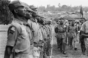 African Prints: Biafran soldiers line up for inspection by Colonel Odumegwu Ojukwu