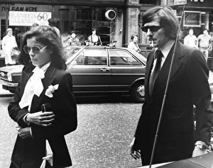 Cigarette Prints: Bianca Jagger and John Paul Getty II walking in London street - June 1976