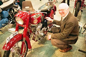 Motorcycles0414 Prints: Big Bike Show - Eddie Saint with his 1958 Ariel Square 4 which was exported to Australia