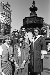 Big thrill for four girls who have flown to London - the swinging city - to attend