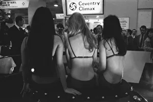 Swimming Costumes Prints: Bikin clad models on the British Leyland stand at the 1971 Earls Court motor show 19th