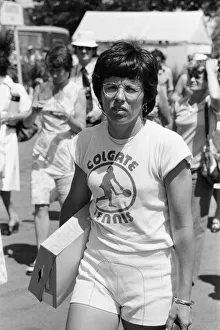 Billie Jean King arrives at Wimbledon Tennis Championships, Thursday 24th June 1976