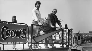 Fairground Prints: Billy Crow senior and junior seen here overseeing the set up of their fair in Teesside