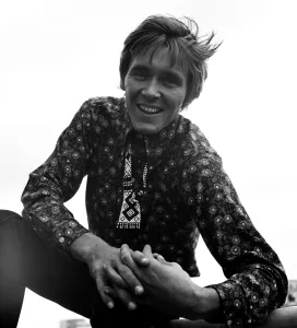 Billy Fury wearing a flowered shirt on the roof of the Daily Mirror building