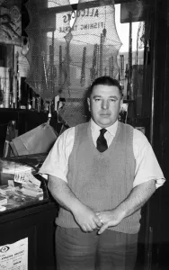 One Mid Adult Man Only Prints: Billy Lane owner of Lane Fishing seen here in his Much Park Street circa 1959