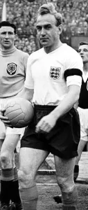 00222 Prints: Billy Wright England captain leads out England for the British Home Championship