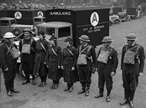 Birmingham A. R. P. ambulance drivers and attendants in their new uniforms at the Central