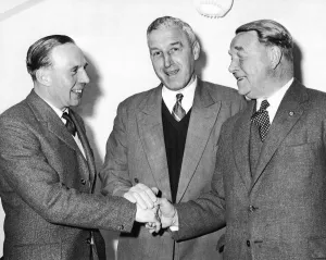 Management Prints: Birmingham City chairman Harry Morris welcomes new joint manager Pat Beasley as Arthur