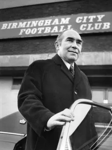 Birmingham City manager Sir Alf Ramsey arrives at St Andrews, the clubs home ground