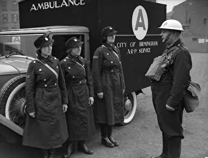 Birmingham women A. R. P. ambulance drivers and attendants in their new uniforms