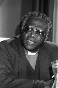 Bishop Desmond Tutu at Kings College during a press conference