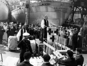 Dock Prints: Bishop Herbert Gresford Jones conducting the commissioning service for HMS Whitby