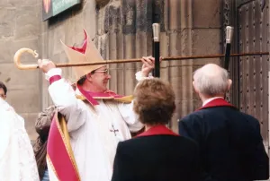 Bishop Prints: The Bishop of Newcastle, the Right Reverend Martin Wharton knocks on the doors of St