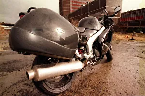 Tourer Prints: Black Triumph Motorbike March 1999 At the back of the Daily Record