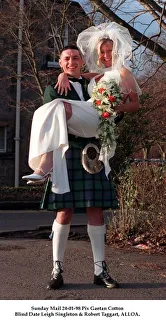Blind Date Wedding January 1998 Robert Taggart holds up his new bride Leigh Singleton
