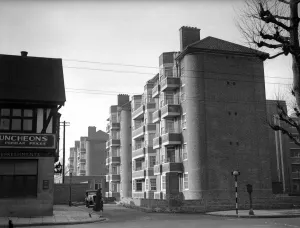 Houses And Housing Prints: Block of Flats, Hammersmith London, 8th February 1949