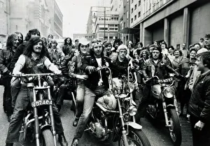 Blue Angels on their motorbikes for a wedding in Glasgow 1971 youth groups gang