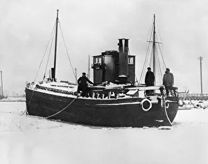 Cold Prints: Boat ice locked in Sankey and St Helens Canal at Fiddlers Ferry near Warrington