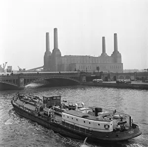 00268 Prints: Boat named BP Spirit passes Battersea Power Station Circa 1954