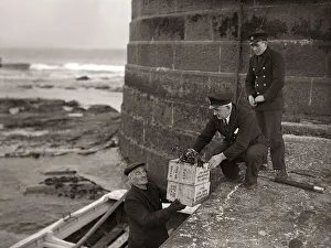 Gifts Prints: Boatman Old Alick delivers the holly topped boxes of Christmas gifts from the families