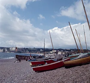 00267 Prints: Boats on the beach in the small seaside town of Seaton on the South Devon coast