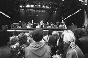 Bob Dylan seen here performing on stage at The Picnic concert at Blackbushe Aerodrome