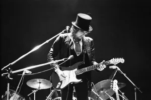 00889 Prints: Bob Dylan seen here performing on stage at The Picnic concert at Blackbushe Aerodrome