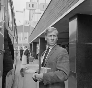 Bobby Charlton pictured upon the England teams return to London after being knocked