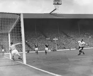00208 Prints: Bobby Charlton scores the only goal in the England v Scotland home international match