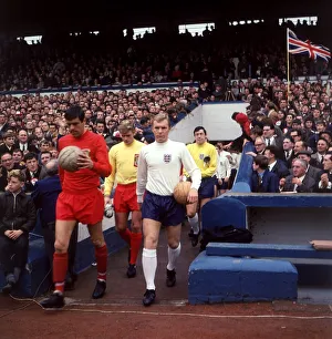 Bobby Moore England 1967 Mike England Wales leading teams on to pitch football Wales v