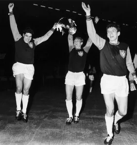 Bobby Moore with European Cup Winners Cup 1965 after West Ham beat Munich