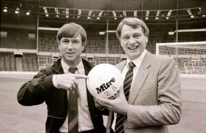 Bobby Robson England manager on the pitch at Wembley Stadium September 1983