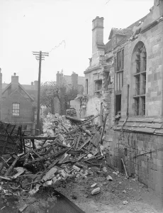 00263 Prints: Bomb damage to the 14th century St Marys Hall following the air raid of the 22nd