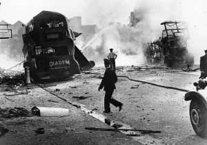 Bombing Prints: Bomb damage in Bristol after an attack by a lone Nazi German Luftwaffe raider on 28th