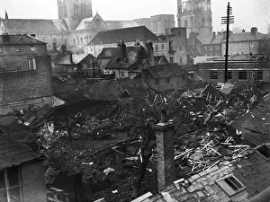 Bomb damage to Chichester following a tip and run raid on the city by Luftwaffe fighter