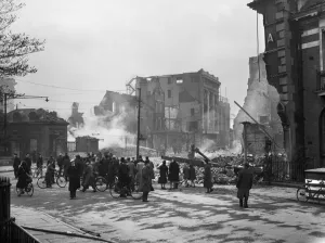 Bomb damage to Hull following several nights of raids on the city during World War Two