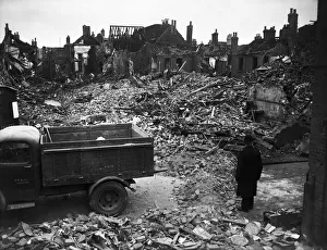 Campaign Prints: Bomb damage to Plymouth following a tip an run raid by Luftwaffe fighter bomber aircraft