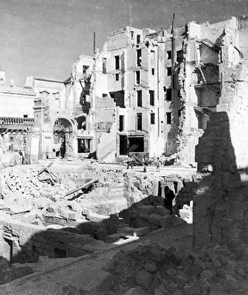 Bomb damaged buildings on the Mediterranean island of Malta during the Second World War