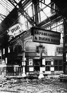 Bombing Prints: Bomb damaged Temple Meads Railway Station in central Bristol