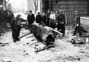 01443 Prints: Part of a bomber brought down in Kensington, London. 16th April 1941