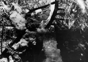 Hamburg Prints: Bombing raid on oil production facilities in Hamburg as the US Eighth aF Liberators