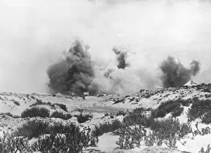 North African Theatre Prints: Bombs bursting on some disused sheds near South Africa brigade headquarters during
