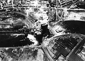 Landscape Feature Prints: Bombs destroy a double span railway bridge near Liege in Belgium